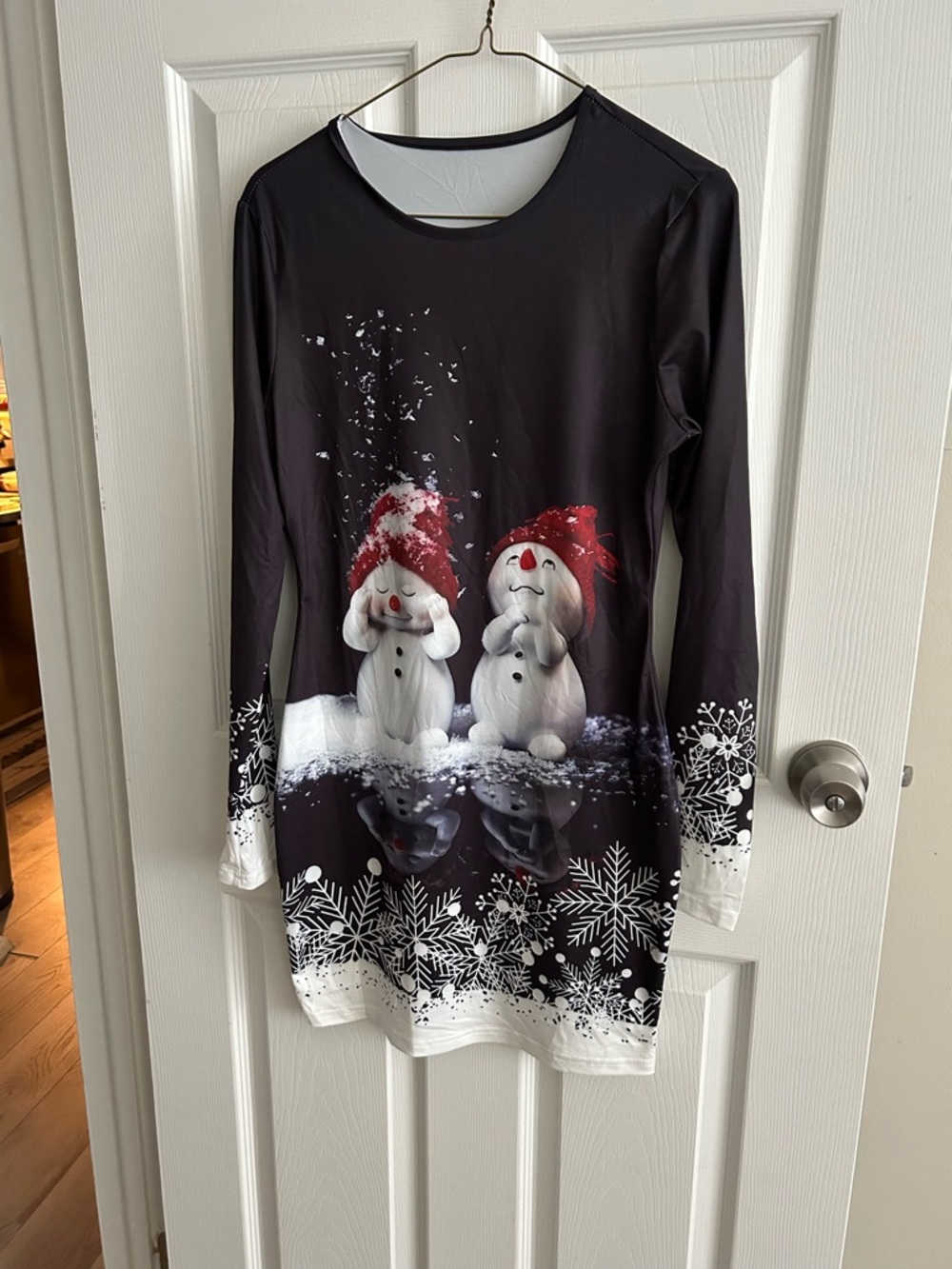 Black Holiday Snowmen Long Sleeve Dress
